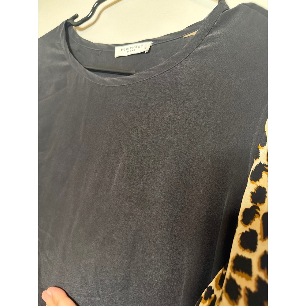 Equipment Femme S Liam Silk Blouse Women's Top Leopard Cheetah Print Sleeves - Picture 7 of 7